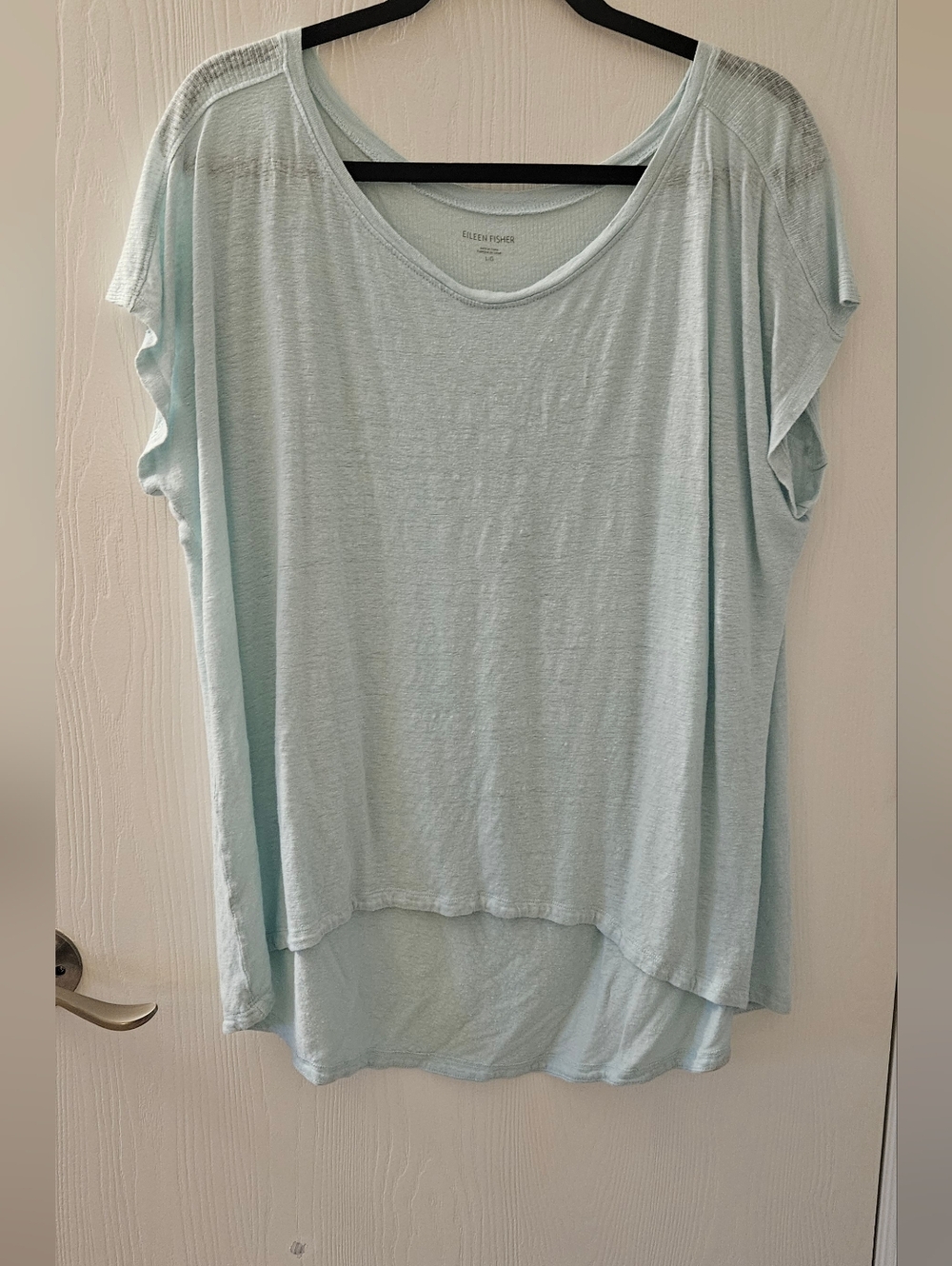 EILEEN FISHER Pale Blue Lightweight Scoop Neck Short Sleeve Top